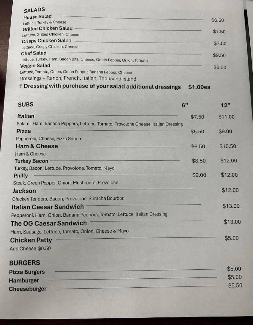 Dunns pizza Menu